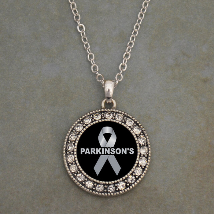 Parkinson's Disease Awareness Round Crystal Charm Necklace