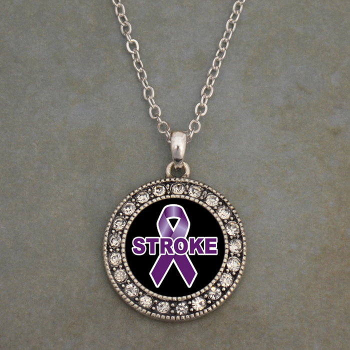 Stroke Awareness Round Crystal Charm Necklace