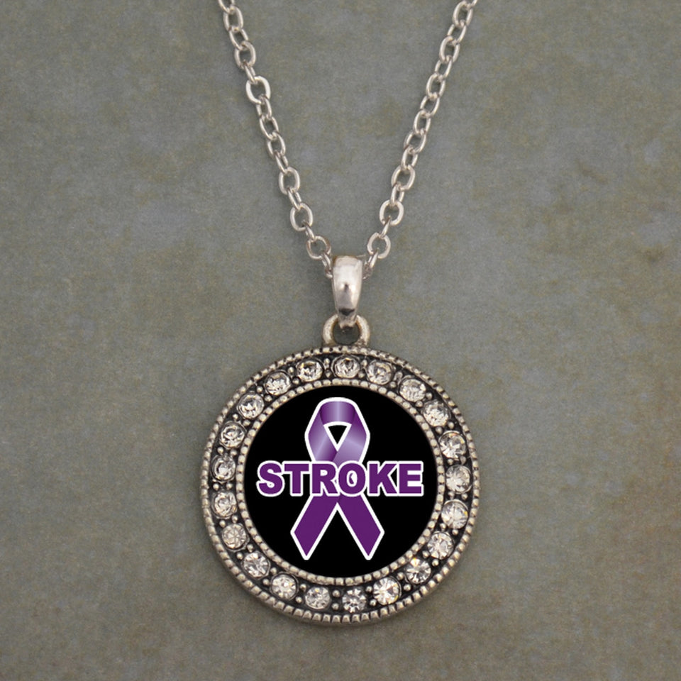Stroke Awareness Round Crystal Charm Necklace