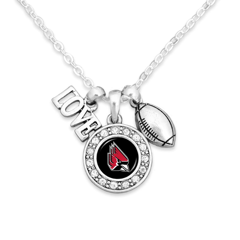 Ball State Cardinals Football, Love and Logo Necklace