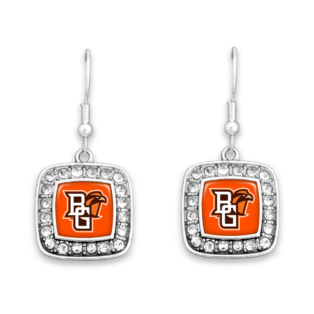 Bowling Green State Falcons Square Crystal Charm Kassi Earrings
