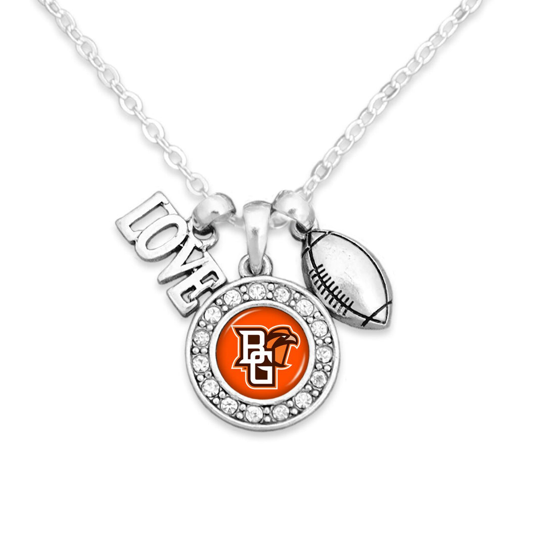 Bowling Green State Falcons Football, Love and Logo Necklace