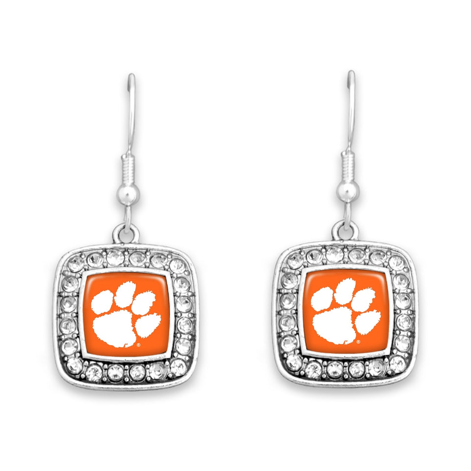Clemson Tigers Square Crystal Charm Kassi Earrings