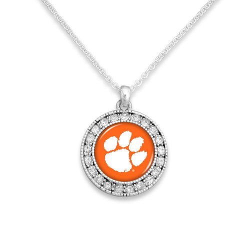 Clemson Tigers Kenzie Round Crystal Charm Necklace