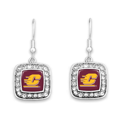 Central Michigan Chippewas Square Crystal Charm Kassi Earrings