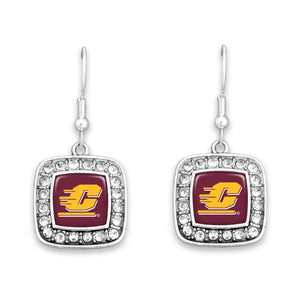 Central Michigan Chippewas Square Crystal Charm Kassi Earrings