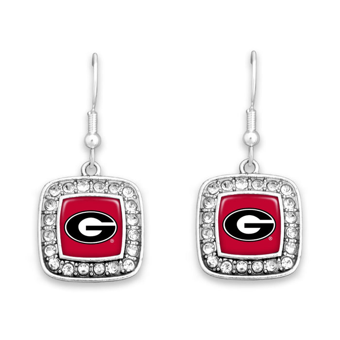 Georgia Bulldogs Square Crystal Charm Kassi Earrings