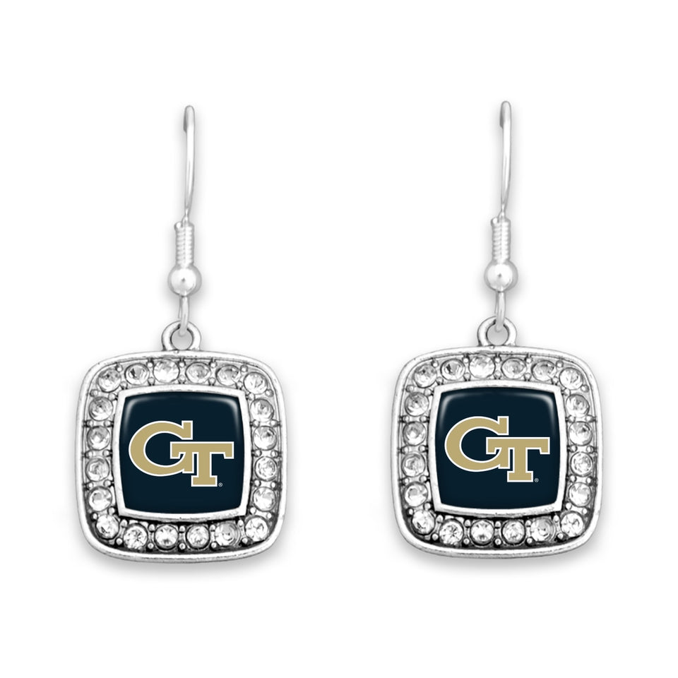 Georgia Tech Yellow Jackets Square Crystal Charm Kassi Earrings