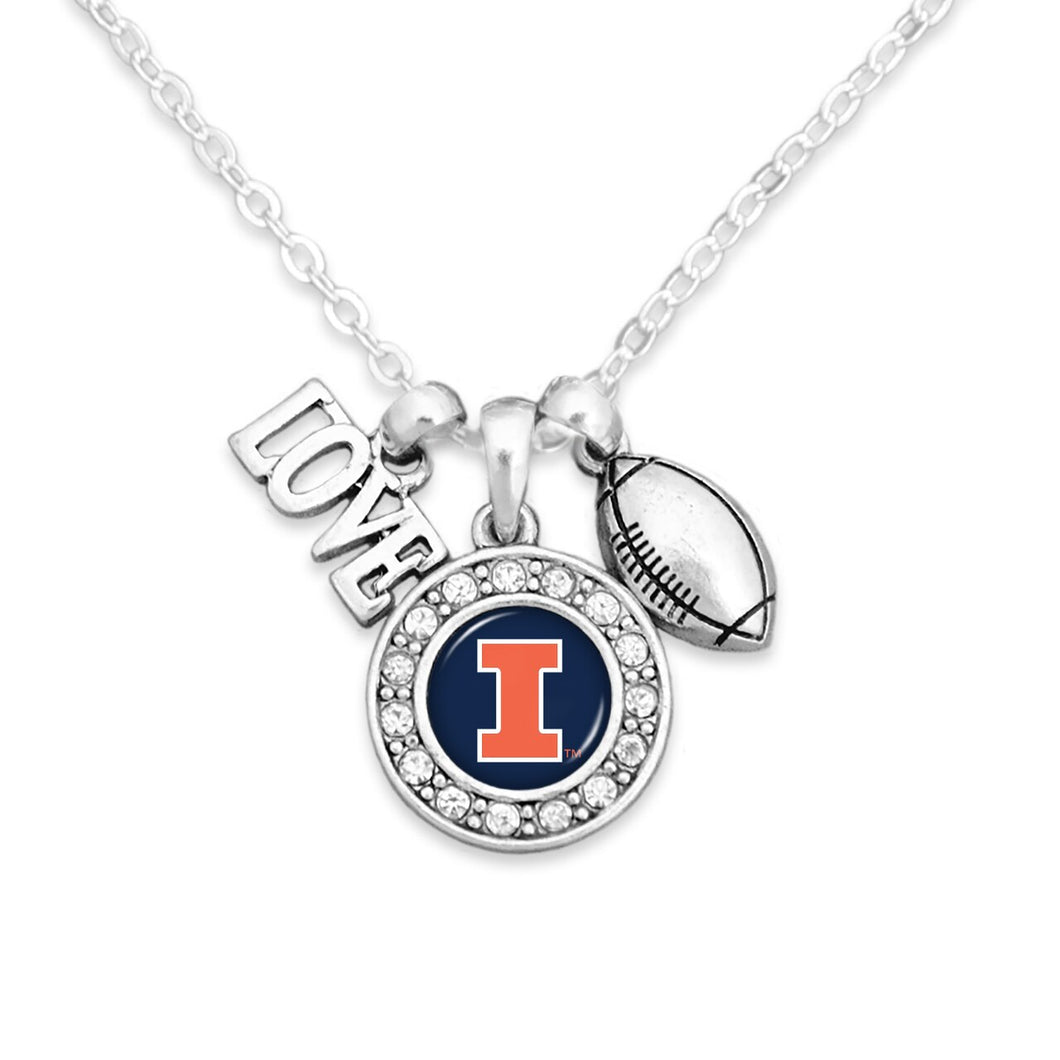 Illinois Illinis Football, Love and Logo Necklace