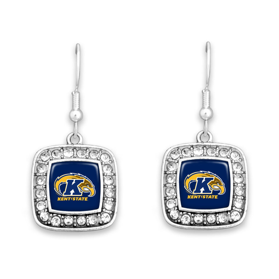 Kent State Golden Flashes Square Crystal Charm Kassi Earrings