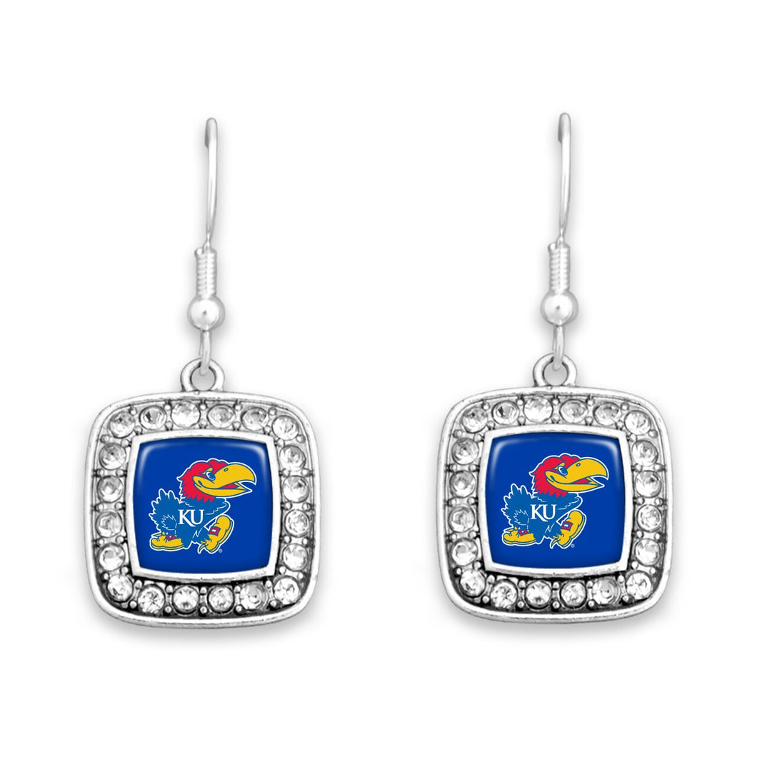 Kansas Jayhawks Square Crystal Charm Kassi Earrings