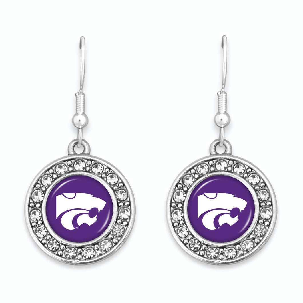 Kansas State Wildcats Abby Girl Round Crystal Earrings