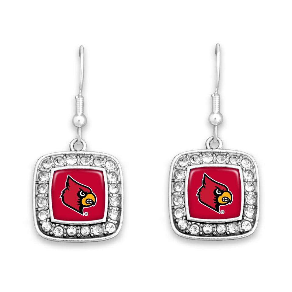 Louisville Cardinals Square Crystal Charm Kassi Earrings