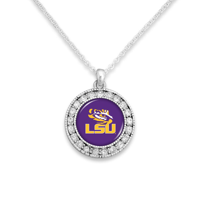 LSU Tigers Kenzie Round Crystal Charm Necklace