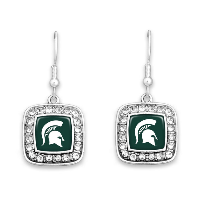 Michigan State Spartans Square Crystal Charm Kassi Earrings