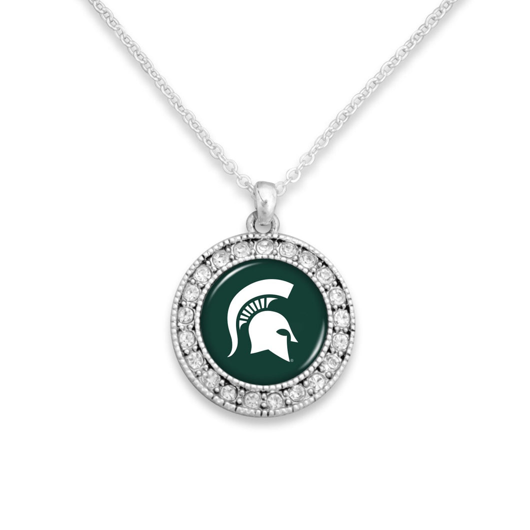 Michigan State Spartans Kenzie Round Crystal Charm Necklace