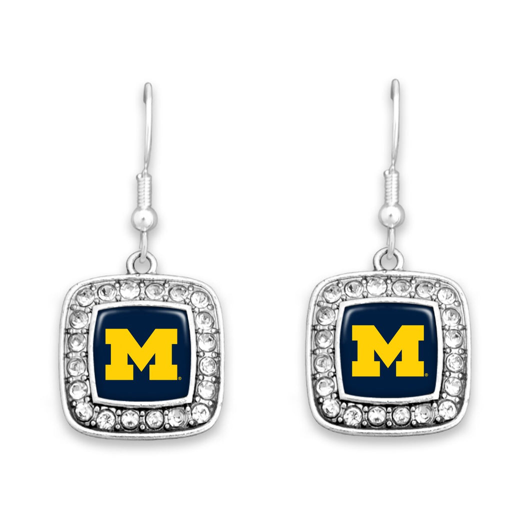 Michigan Wolverines Square Crystal Charm Kassi Earrings