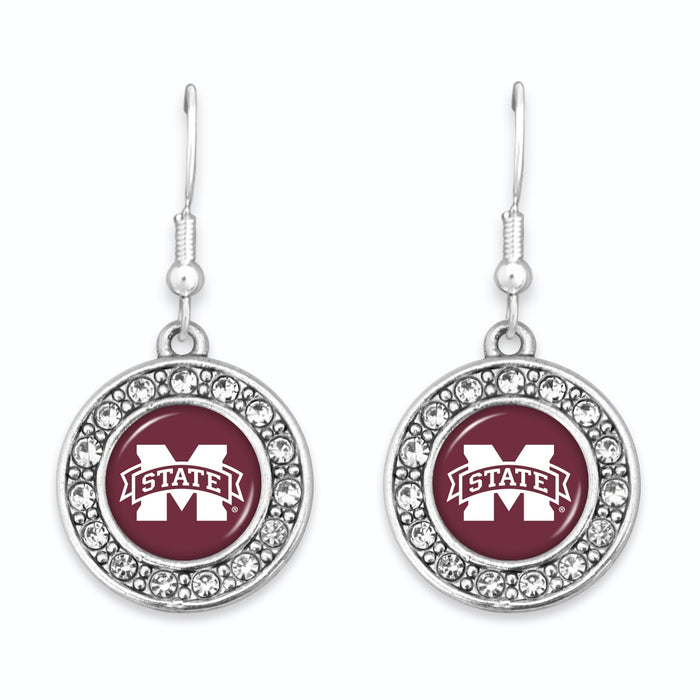 Mississippi State Bulldogs Abby Girl Round Crystal Earrings