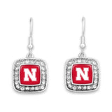 Nebraska Cornhuskers Square Crystal Charm Kassi Earrings