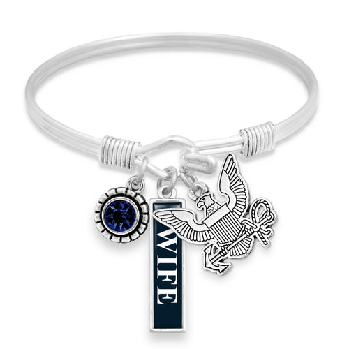 U.S. Navy Triple Charm Bracelet with Vertical Wife Pendant