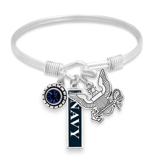 U.S. Navy Triple Charm Bracelet with Vertical Navy Pendant