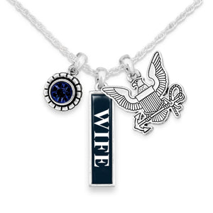 U.S. Navy Triple Charm Necklace with Vertical Wife Pendant