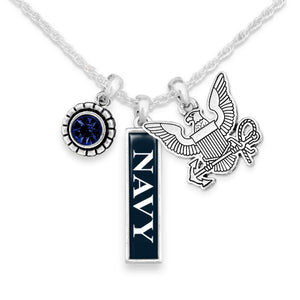 U.S. Navy Triple Charm Necklace with Vertical Army Pendant