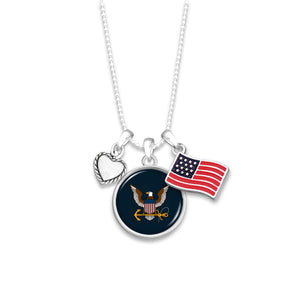 U.S. Navy Triple Charm Necklace with Flag Accent Charm