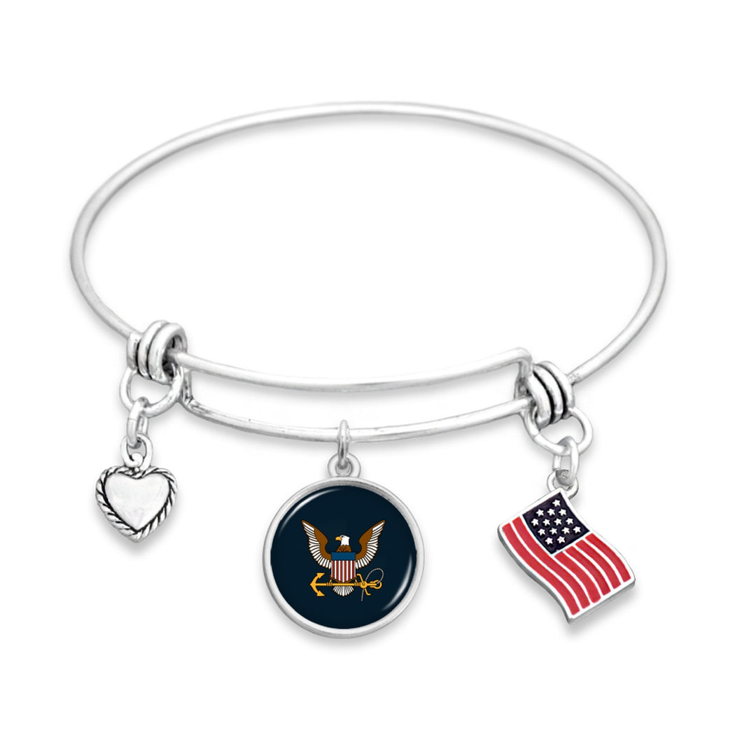 U.S. Navy Triple Charm Bracelet with Flag Accent Charm