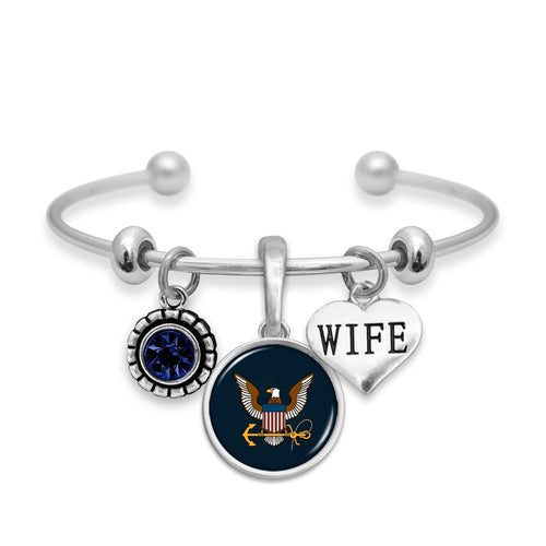 U.S. Navy Triple Charm Bracelet with Wife Accent Charm