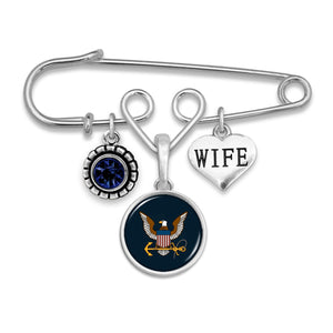 U.S. Navy Triple Charm Brooch with Wife Accent Charm