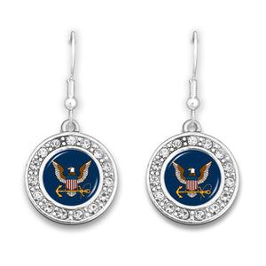 U.S. Navy Small Crystal Round Charm Earrings