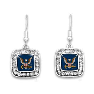 U.S. Navy Square Crystal Charm Earrings