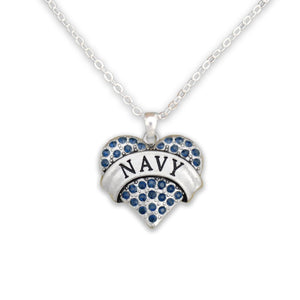 U.S. Navy Heart Crystal Charm Necklace