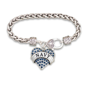 U.S. Navy Heart Crystal Charm Bracelet