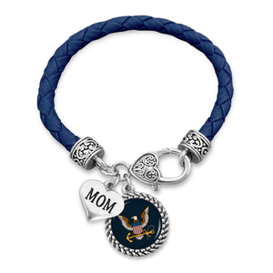 U.S. Navy Mom Accent Charm Leather Bracelet