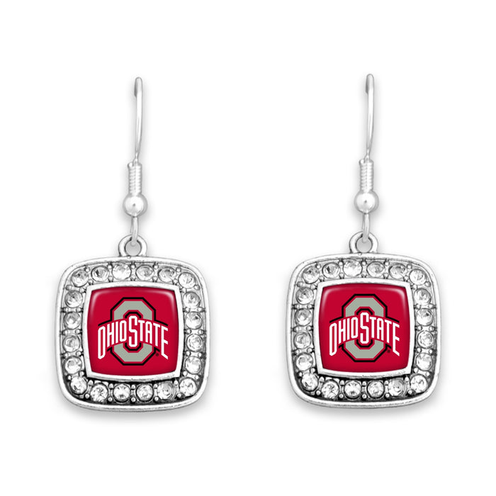 Ohio State Buckeyes Square Crystal Charm Kassi Earrings