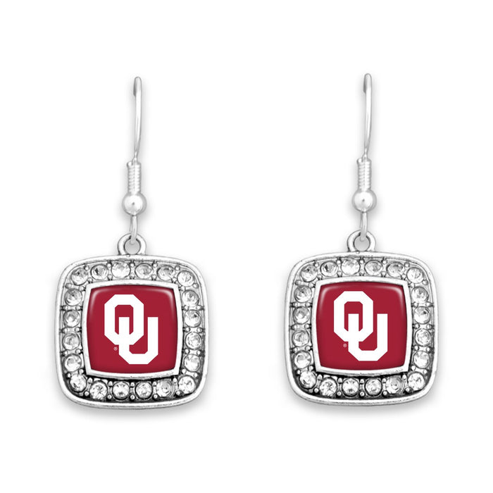 Oklahoma Sooners Square Crystal Charm Kassi Earrings