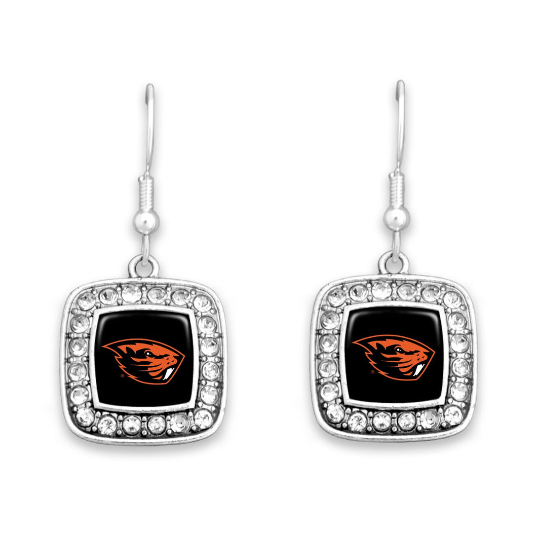 Oregon State Beavers Square Crystal Charm Kassi Earrings