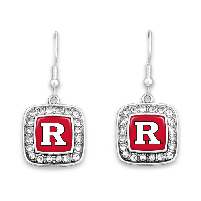 Rutgers Scarlet Knights Square Crystal Charm Kassi Earrings