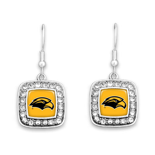 Southern Mississippi Golden Eagles Square Crystal Charm Kassi Earrings