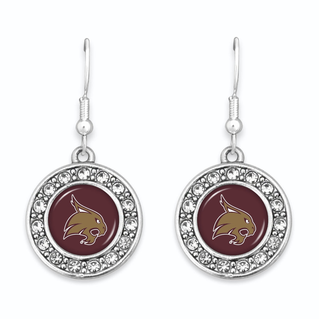 Texas State Bobcats Abby Girl Round Crystal Earrings