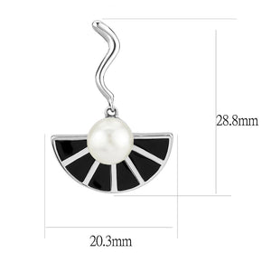 High Polished Stainless Steel Synthetic Glass White & Black and Pearl Charm Drop Earring