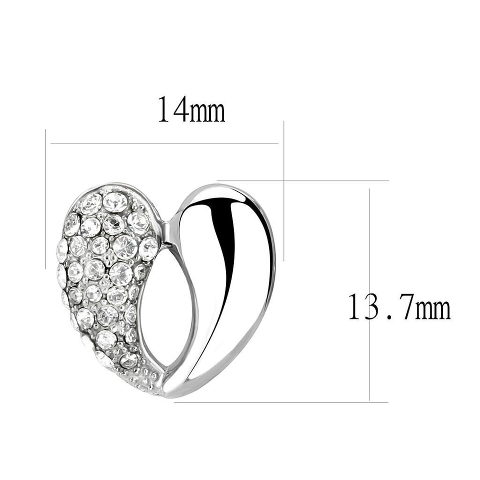 High Polished Stainless Steel Heart Crystal Charm Stud Earring