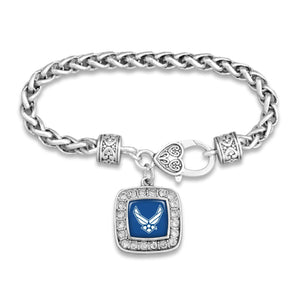 U.S. Air Force Square Crystal Charm Braided Bracelet