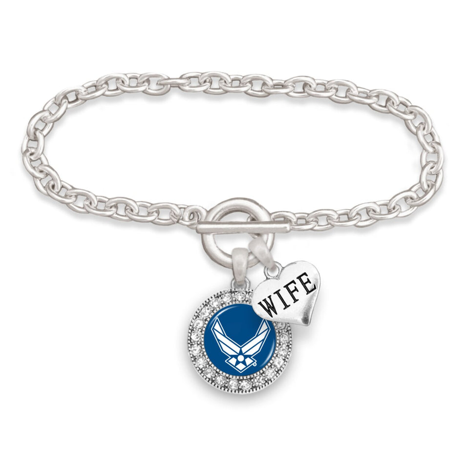 U.S. Air Force Wife Accent Round Crystal Charm Bracelet