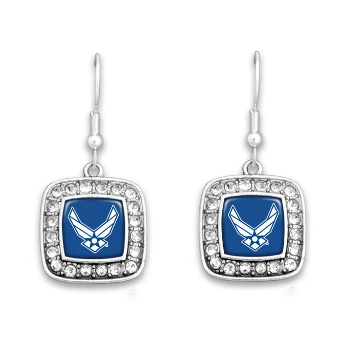 U.S. Air Force Square Crystal Charm Earrings