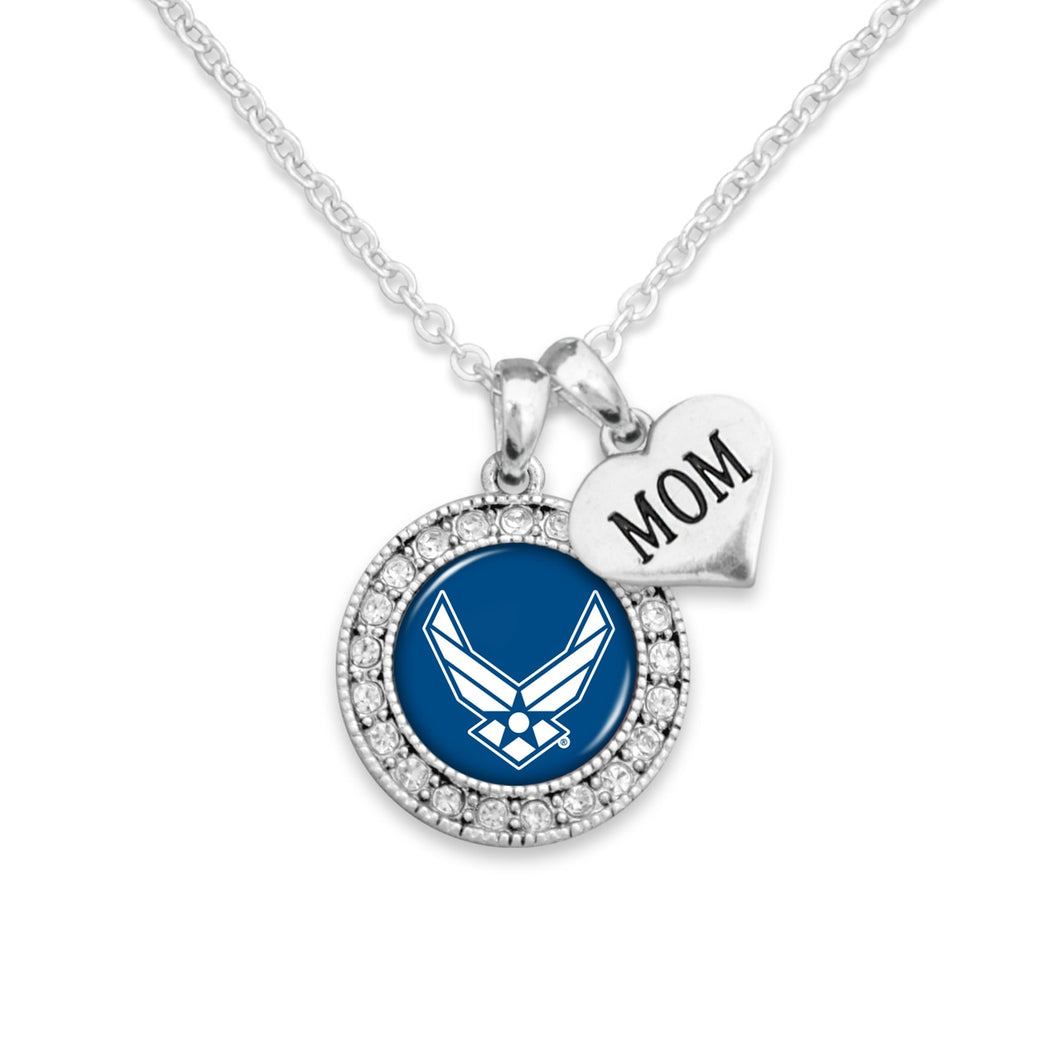 U.S. Air Force Mom Accent Charm Round Crystal Necklace
