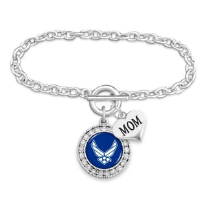 U.S. Air Force Mom Accent Round Crystal Charm Bracelet