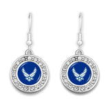 U.S. Air Force Small Round Crystal Charm Earrings